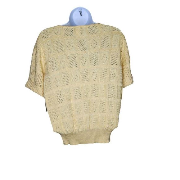Vintage 80s Short Sleeve Pullover Sweater Womens Size L Yellow Open Knit NEW - Picture 4 of 6